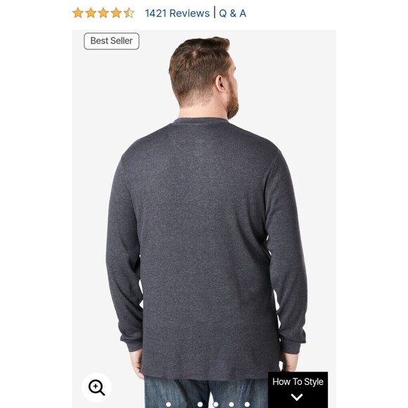 KingSize Shirt Mens 3XL Henley Thermal Waffle Knit Tee Outdoors Gray - Picture 2 of 8